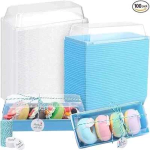 100 Pack Lt. Blue Paper Charcuterie Boxes With Clear Lids 7.5'' Disposable Boxes - Picture 1 of 2