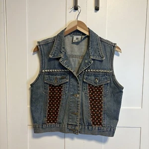 Bill Blass Vintage Women’s Upcycled Denim Vest Size Small Punk Grunge Feminist - Picture 1 of 8