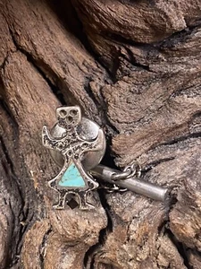 VINTAGE ZUNI INLAYED TURQUOISE 925 STERLING SILVER TIE PIN TACK UNIQUE .75 INCH - Picture 1 of 8