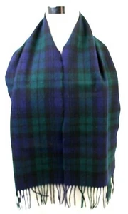 10"x53" NEW HIGHLANDS SCOTLAND BLACK BLUE 100% LAMBSWOOL FRINGE SOFT SCARF (H4 - Picture 1 of 5