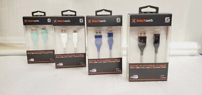 Blackweb USB к USB-C 2.0 плетеный полиэстер зарядный кабель 6' выбрать цвет новый  - Изображение 1 из 4