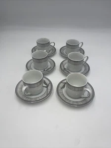 Auratic Safa Espresso Porcelain Cups and Saucers Silver Trim, Set Of 12 Pieces - Picture 1 of 5