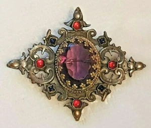 Brosche, NEORENAISSANCE um 1870/80, Silber, zentraler facettierter Amethyst - Picture 1 of 10