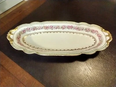 Haviland Limoges CH Field Pink Roses Rim Celery Tray, France Oval 13" x 5.5" EXC - Image 1 of 4