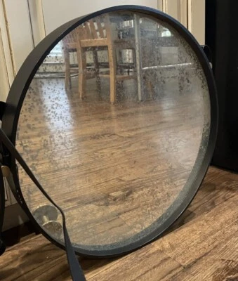 Expedition Round Hanging Wall Mirror Strap Brass Hanging Rods Speckled - Image 1 of 4