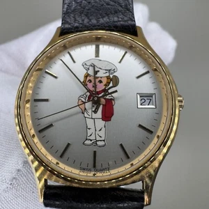 Rare Hamilton Chef Watch 9812 Black Buckle Band Round White Face with Date WORKS - Picture 1 of 12