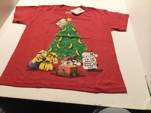 Minions Despicable Me Christmas Holiday Red T-Shirt Boys Girls NEW S 5-6 Small - Picture 1 of 5