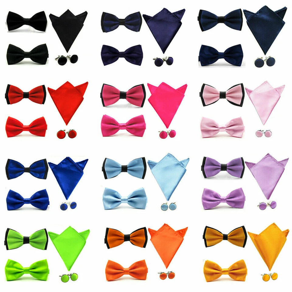 Men's Stain Pre-tied Tuxedo Bow Tie Cufflinks Pocket Square Hanky Wedding Set - Image 1 of 1