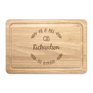 Personalised Custom Name Mr Mrs Wreath Wedding Rectangular Wooden Chopping Board - Picture 1 of 1