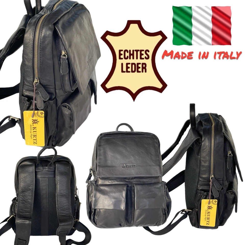 Unisex ECHTES LEDER Schwarz Rucksack Umhängetasche Unitasche Leather Backpack - Bild 1 von 4