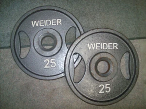 WEIDER OLYMPIC "GRIP" 25s BodyBuilding STRONGMAN Fitness WEIGHT PLATES homegym - Picture 1 of 3