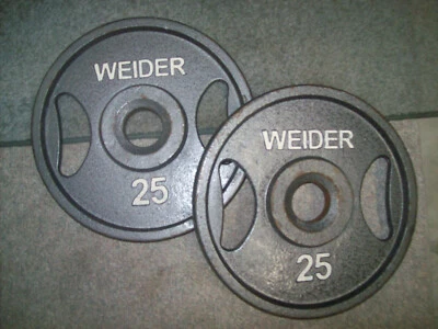 WEIDER OLYMPIC "GRIP" 25s BodyBuilding STRONGMAN Fitness WEIGHT PLATES homegym - Image 1 of 3