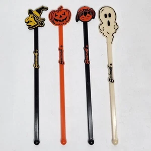 Smirnoff Set Of 4 Swizzle Stir Sticks Halloween Witch Pumpkin Bat Ghost Plastic - Picture 1 of 13