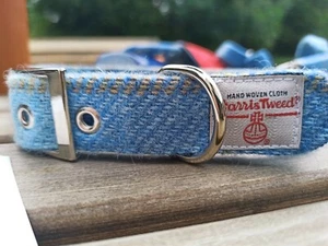 Hellblau Check Harris Tweed Hundehalsband und Blei Set verschiedene Größen - Bild 1 von 10