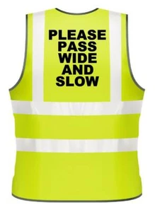 ADULTS HI-VIZ PRINTED PLEASE PASS WIDE AND SLOW SAFETY WEAR FOR HORSE RIDING - Picture 1 of 4