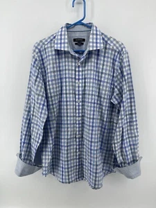 Bugatchi Long Sleeve Button Up Shirt Mens Size Large Blue White Check Fast Ship - Picture 1 of 11