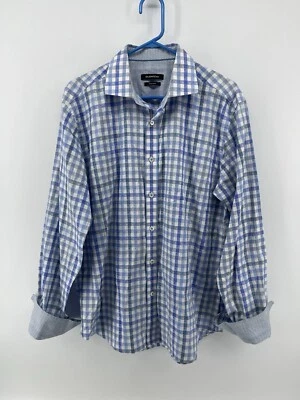 Bugatchi Long Sleeve Button Up Shirt Mens Size Large Blue White Check Fast Ship - Image 1 of 4