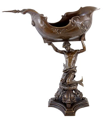 "Wassermann mit Bronzeschale" - Künstlerbronze Skulptur, signiert Auguste Moreau - Bild 1 von 4