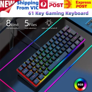 Compact Gaming Keyboard 61 Key USB RGB Backlit Waterproof Keypad for Computer AU - Picture 1 of 12