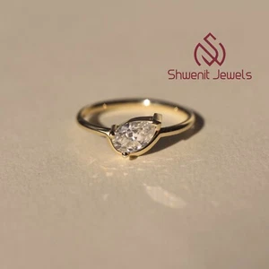 1Ct Pear Cut Lab Diamond Dainty Engagement Ring 10K Yellow Gold VS1/E IGI Certi - Picture 1 of 6