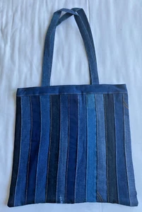 Bag Denim Jeans Recyle Blue Tote Snap Upcycle Waistbands Purse Indigo Carry All - Picture 1 of 24