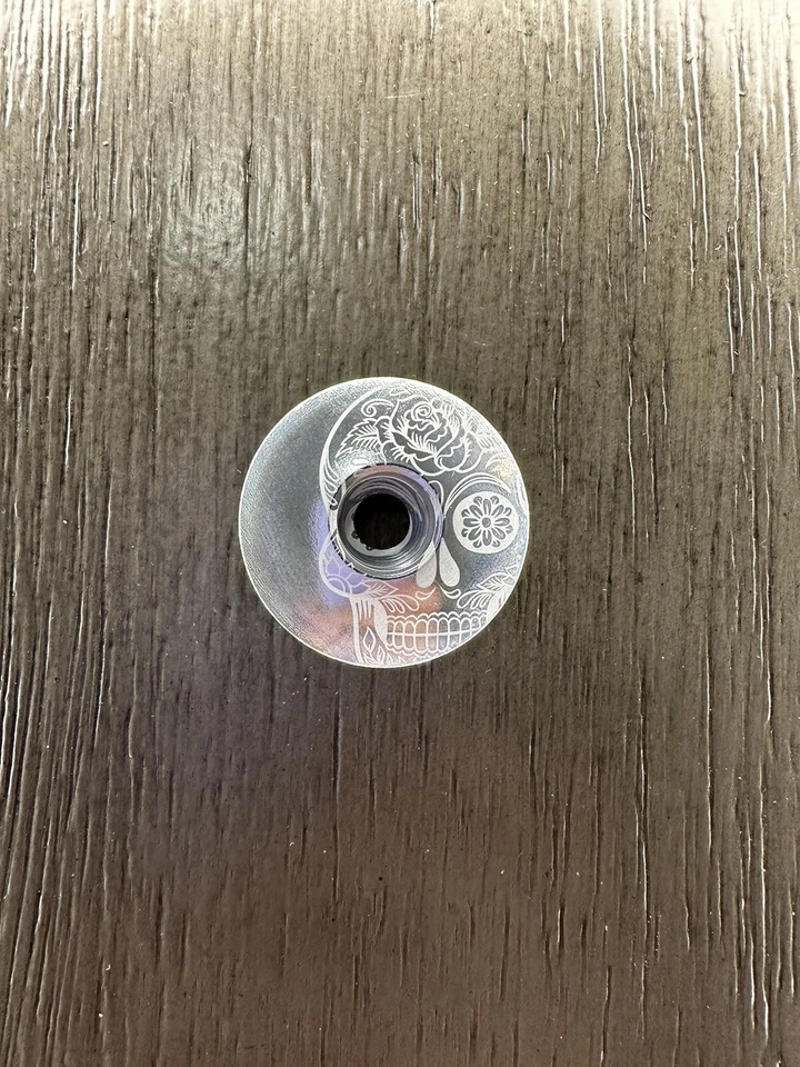 Mexican Day of the Dead Sugar Skull Bicycle Headset Top Stem Cap 1 1/8" Silver - Image 1 of 1