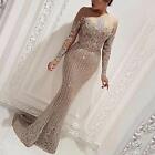 Women Glitter Sequin Long Sleeves Slim Fit Ball Gown Stretch Bodycon Party Dress
