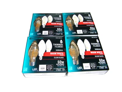 Pack of 4 Ecosmart Dimmable LED Candelabra Bulb 60W Warm White Thinner Filament - Image 1 of 3