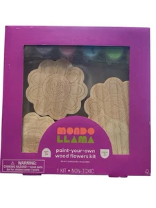 Mondo Llama Paint Your Own Wood Flowers Kit 1 Kit Paint & Brushes Includes NIB! - Picture 1 of 2