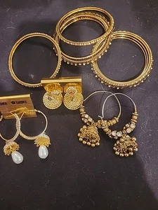 Jewelry set Bollywood india  5 Bracelets/ 3 Oversized Earrings (R329) - Picture 1 of 7