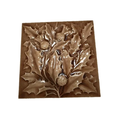 Par de azulejos antiguos para chimenea mayólica bayas locas esmalte craquelado 6x6" Foto 1 de 4