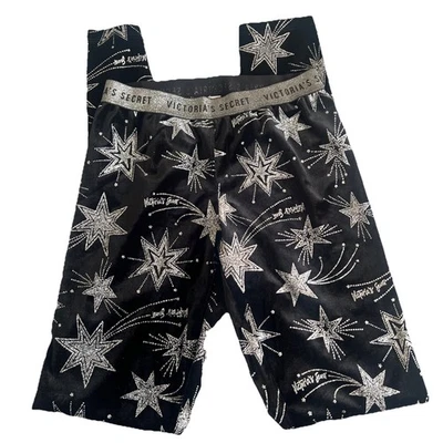 Leggings Victoria's Secret Terciopelo Mujer XS Estrellas Brillantes Negro Plata Forrado Logo Foto 1 de 4