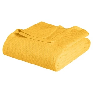 California King Yellow Cotton Woven Geometric Blanket - Picture 1 of 10