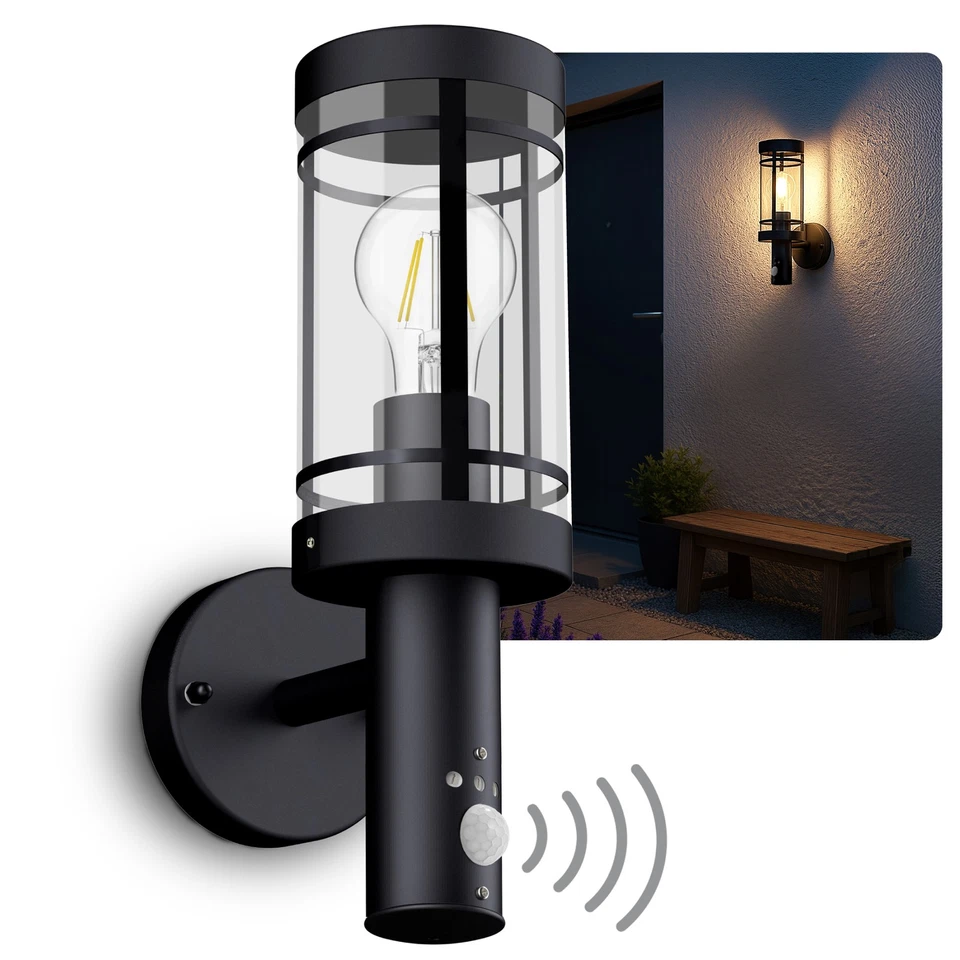 MOVI Außenleuchte mit Bewegungsmelder IP44 LED Glühbirne 4W warmweiß Wandlampe - Bild 1 von 4