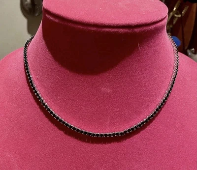 20 TCW Round Cut Lab Created Black Diamond Tennis Necklace 14k White Gold Plated - Image 1 of 4