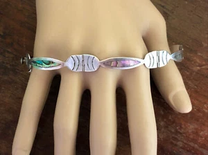 Estate Find, Stunning .925 Mexican Signed Bracelet With Abalone Inlay - Picture 1 of 12