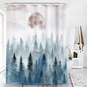 Art Forest Oil Painting Shower Curtain Sun Print Bathroom-Decor with 12 Hooks - Picture 1 of 6