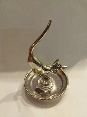 Chat Porte Bijoux Vintage, Zinc Plaqué Argent - Photo 1/4