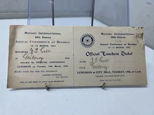 BOLETO ROTARIO INTERNACIONAL BENDIGO 1933 VICTORIA AUSTRALIA VINTAGE - Imagen 1 de 4
