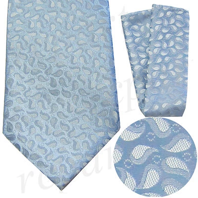 New Polyester Woven Men's neck tie & hankie set paisley pattern blue formal  - Image 1 of 3