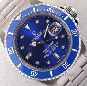 Rolex Submariner 16610 Date Steel 40mm-Custom Blue Ceramic & Blue Diamond Dial - Picture 1 of 6