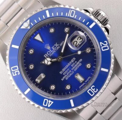 Rolex Submariner 16610 Date Steel 40mm-Custom Blue Ceramic & Blue Diamond Dial - Image 1 of 4