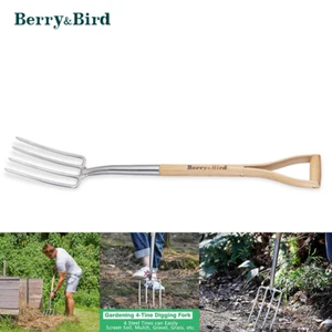 Berry&Bird Garden Tools Gardening Digging Fork 4-Tine Stainless Steel Pitchfork - Picture 1 of 12