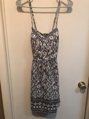 Black White & Gray Dress  SZ LG 100% Poly Elastic Three Pink Hearts Trixxi - Image 1 of 4