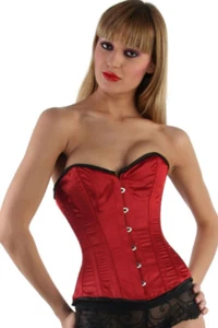 Red Taffeta Gothic Goth Lace Up Boned Steampunk Overbust Waist Trainer Corset  - Picture 1 of 4