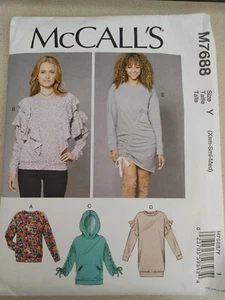 McCall's Pattern M7688 Misses' Ruched Dress Flutter Sleeve Hoodie Tops XS S M - Imagen 1 de 2