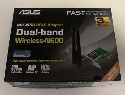 Asus PCE-N53 Dual-Band Wireless-N600 PCI-E Adapter Network - Immagine 1 di 3