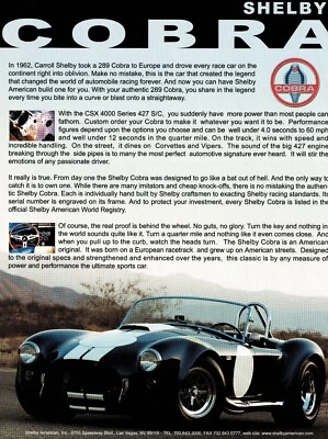 Coche Shelby Cobra 427CS & 289FIA (base AC Cobra, EE. UU.) _2001 Folleto / Folleto Foto 1 de 2