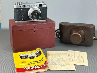 EARLY DARK BLUE SOVIET USSR "FED 2" camera + Industar-26m, f2.8/50, FULL SET 149 - Image 1 of 4