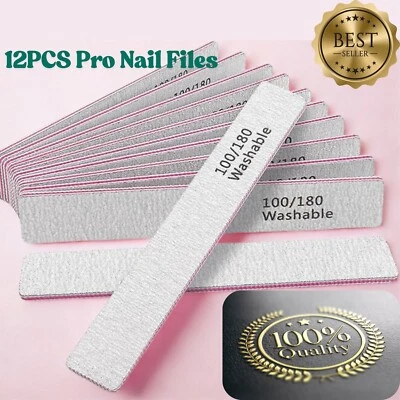 12 PIEZAS Limas de Uñas Reutilizables 100/180 Grano Lavables Tableros de Esmeril para Gel Acrílico Foto 1 de 4